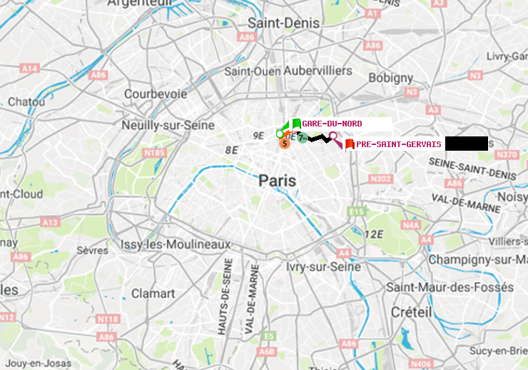 plan itinéraire ratp de Gare du Nord à Pré-Saint-Gervais