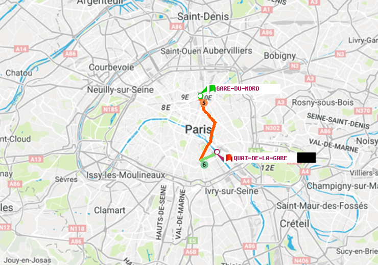 plan itinéraire ratp de Gare du Nord à Quai de la Gare