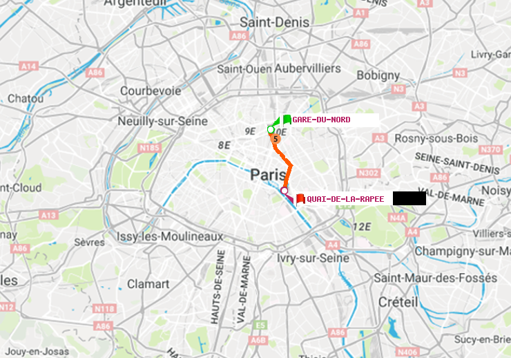 plan itinéraire ratp de Gare du Nord à Quai de la Rapée