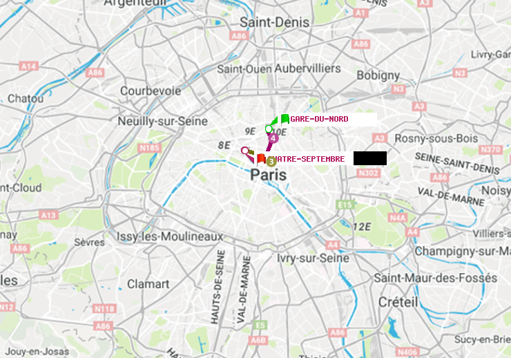 plan itinéraire ratp de Gare du Nord à Quatre Septembre