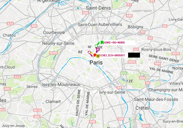 plan itinéraire ratp de Gare du Nord à Richelieu-Drouot