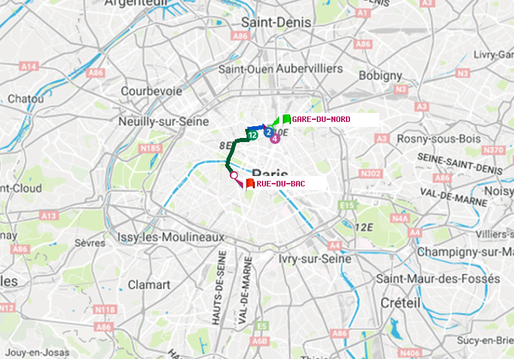 plan itinéraire ratp de Gare du Nord à Rue du Bac