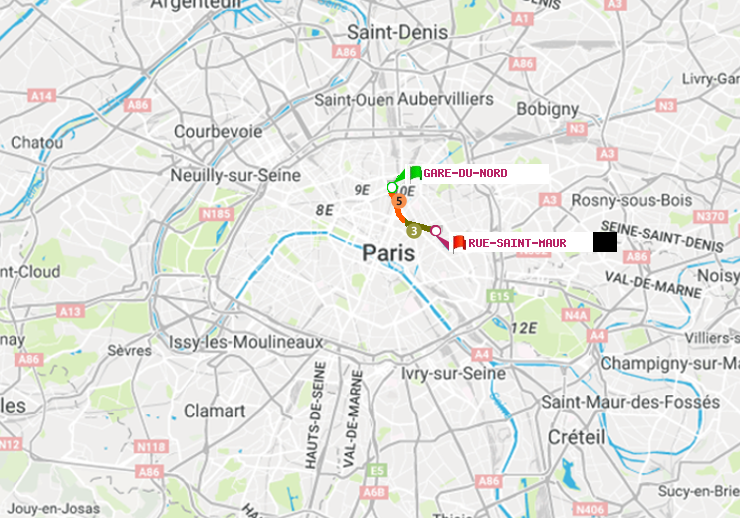 plan itinéraire ratp de Gare du Nord à Rue Saint-Maur