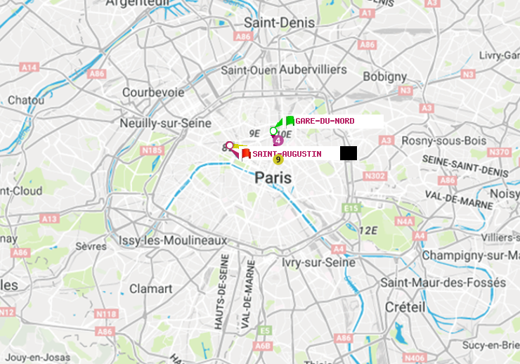 plan itinéraire ratp de Gare du Nord à Saint-Augustin