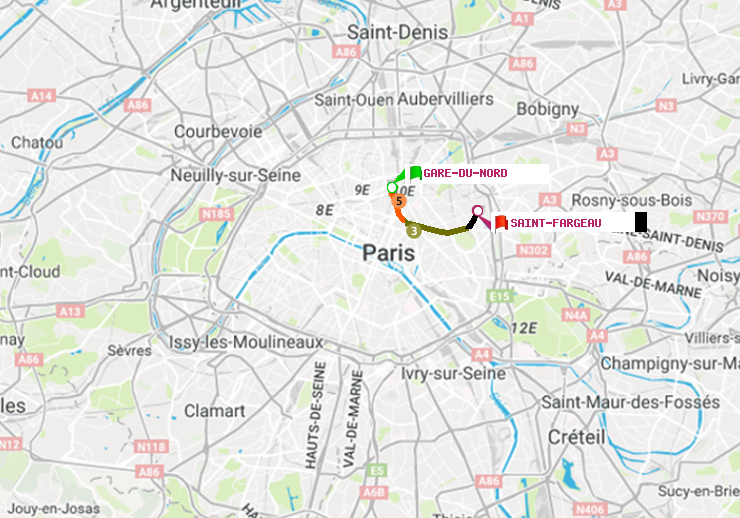 plan itinéraire ratp de Gare du Nord à Saint-Fargeau