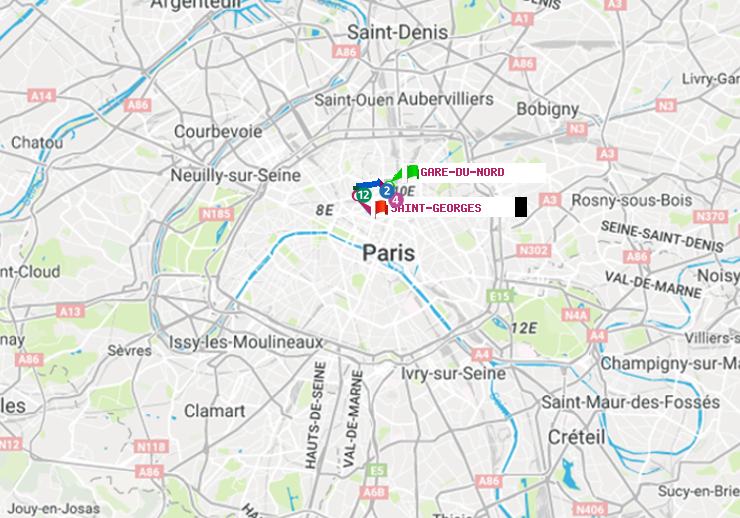 plan itinéraire ratp de Gare du Nord à Saint-Georges