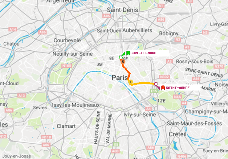 plan itinéraire ratp de Gare du Nord à Saint-Mandé