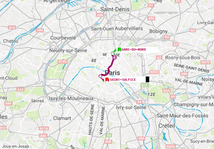 plan itinéraire ratp de Gare du Nord à Saint-Sulpice