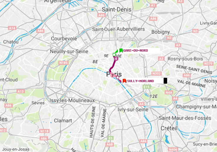 plan itinéraire ratp de Gare du Nord à Sully-Morland