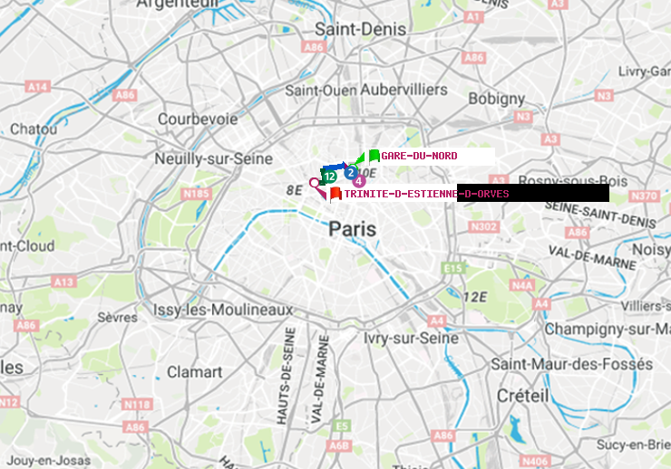 plan itinéraire ratp de Gare du Nord à Trinité-d