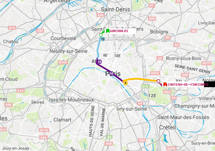 plan itinéraire ratp de Garibaldi à Château de Vincennes