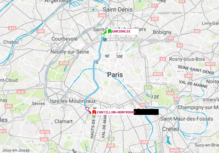plan itinéraire ratp de Garibaldi à Châtillon Montrouge