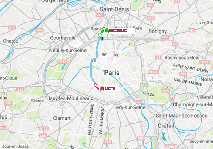 plan itinéraire ratp de Garibaldi à Gaité