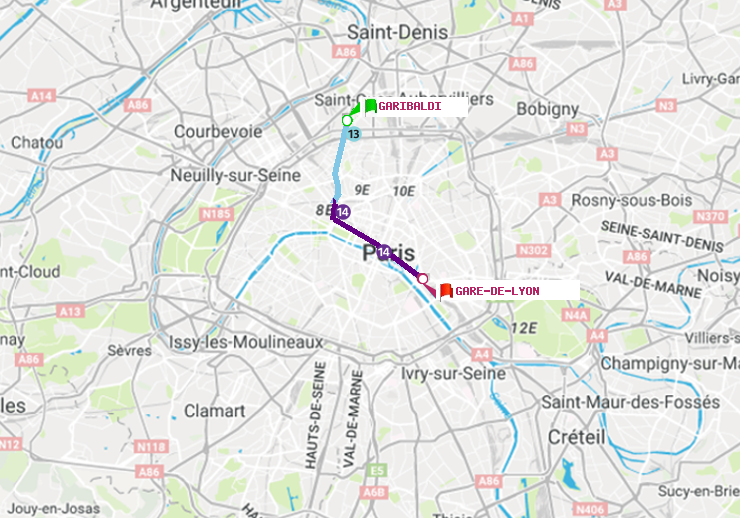 plan itinéraire ratp de Garibaldi à Gare de Lyon