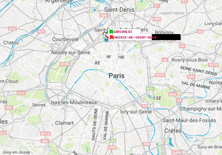 plan itinéraire ratp de Garibaldi à Mairie de Saint-Ouen