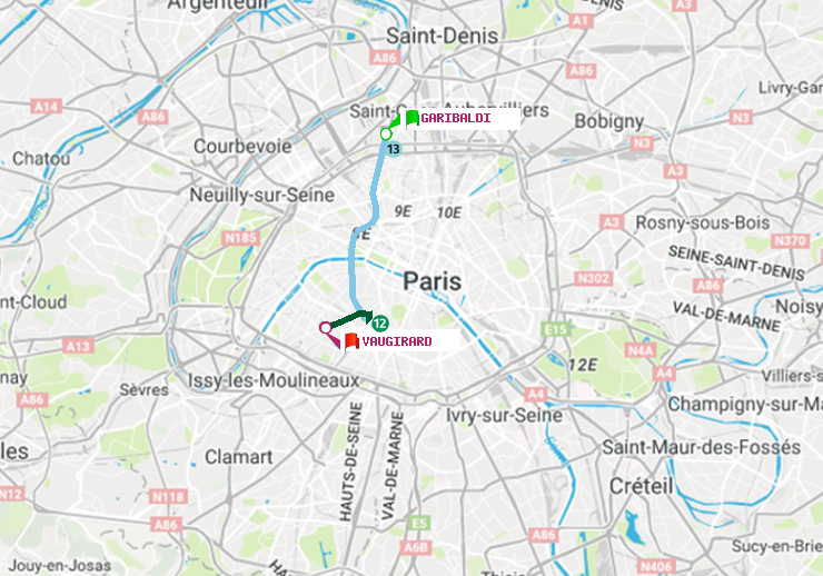plan itinéraire ratp de Garibaldi à Vaugirard (Adolphe Chérioux)