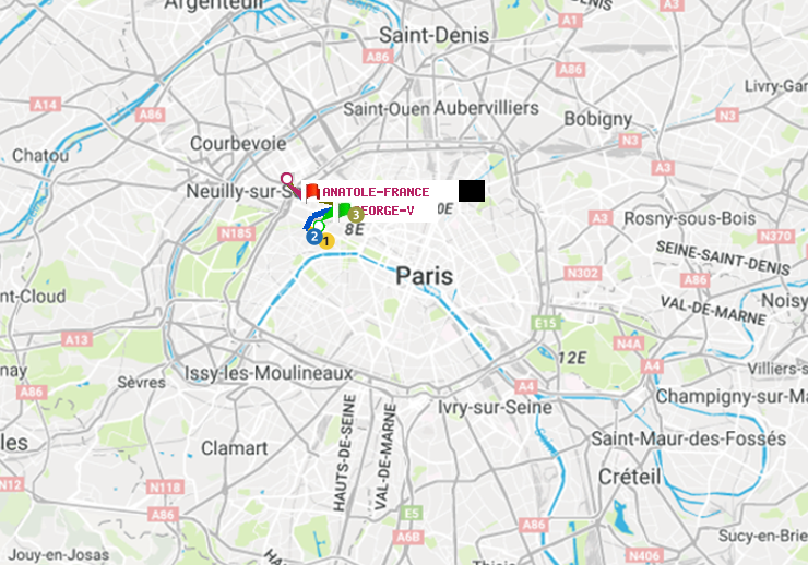 plan itinéraire ratp de George V à Anatole-France