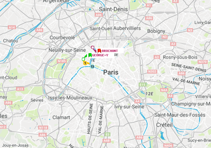 plan itinéraire ratp de George V à Brochant