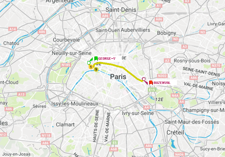 plan itinéraire ratp de George V à Buzenval