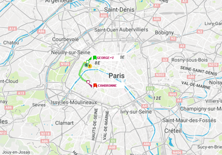 plan itinéraire ratp de George V à Cambronne