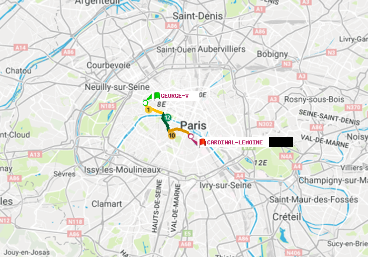 plan itinéraire ratp de George V à Cardinal-Lemoine