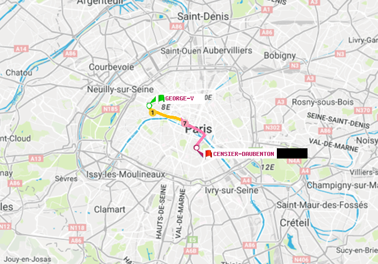 plan itinéraire ratp de George V à Censier-Daubenton