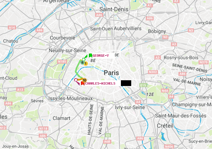 plan itinéraire ratp de George V à Charles Michels