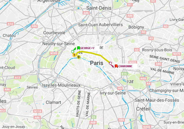 plan itinéraire ratp de George V à Charonne