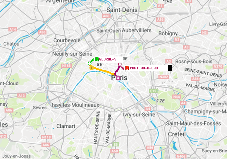 plan itinéraire ratp de George V à Château d