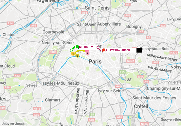 plan itinéraire ratp de George V à Château Landon