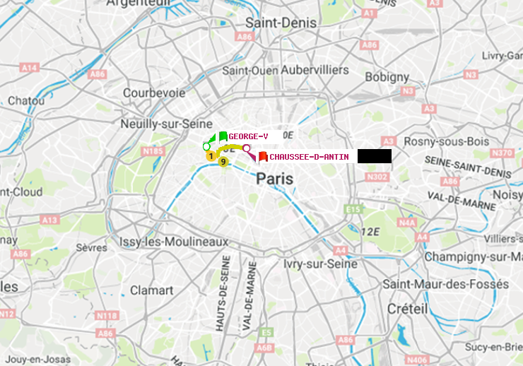 plan itinéraire ratp de George V à Chaussée d