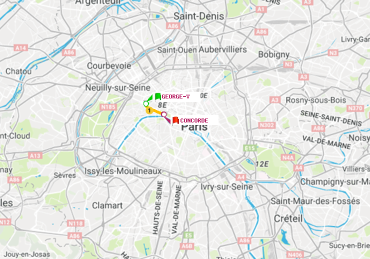 plan itinéraire ratp de George V à Concorde