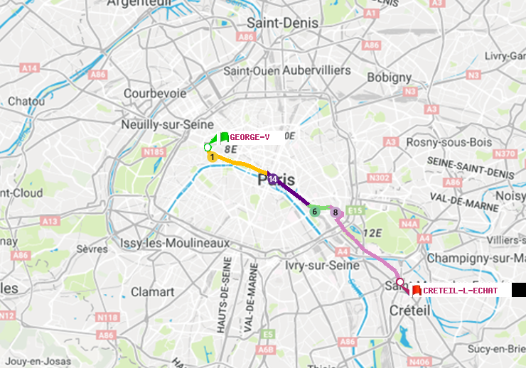 plan itinéraire ratp de George V à Créteil-L