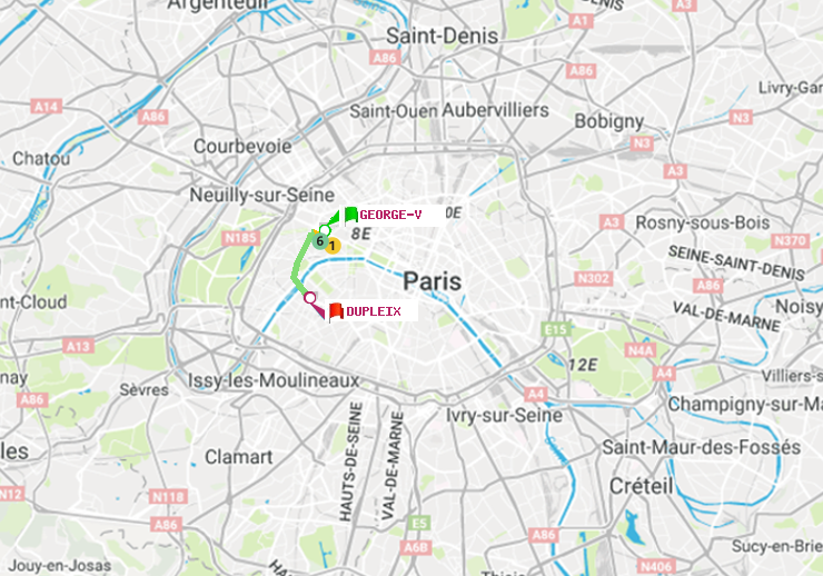 plan itinéraire ratp de George V à Dupleix