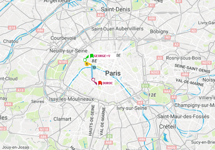 plan itinéraire ratp de George V à Duroc