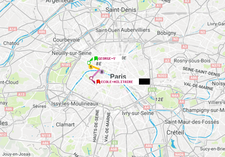 plan itinéraire ratp de George V à Ecole Militaire