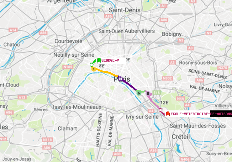 plan itinéraire ratp de George V à Ecole Vétérinaire de Maisons-Alfort