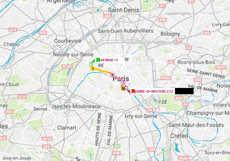 plan itinéraire ratp de George V à Gare d
