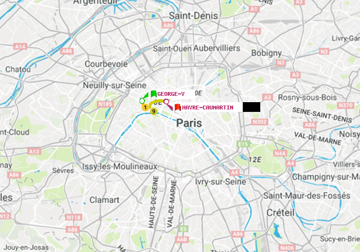 plan itinéraire ratp de George V à Havre-Caumartin
