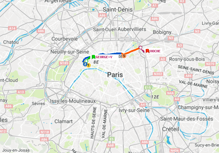 plan itinéraire ratp de George V à Hoche