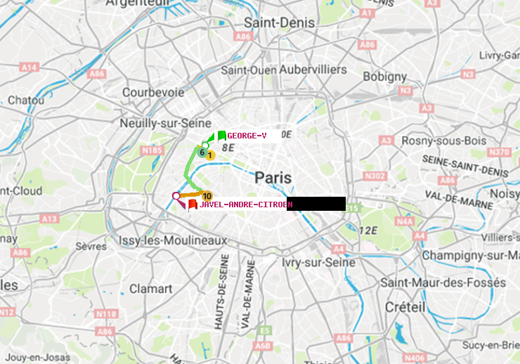 plan itinéraire ratp de George V à Javel-André-Citroen