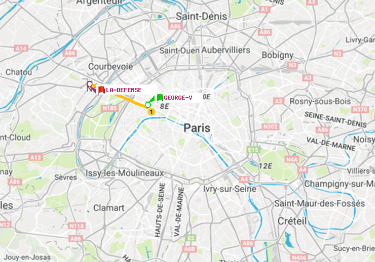 plan itinéraire ratp de George V à La Défense (Grande Arche)