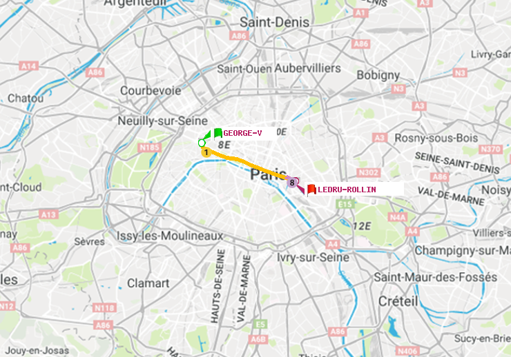 plan itinéraire ratp de George V à Ledru-Rollin