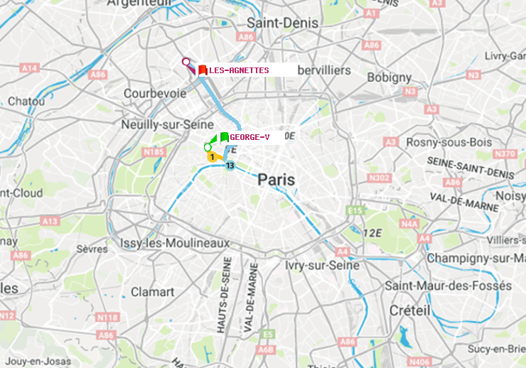 plan itinéraire ratp de George V à Les Agnettes