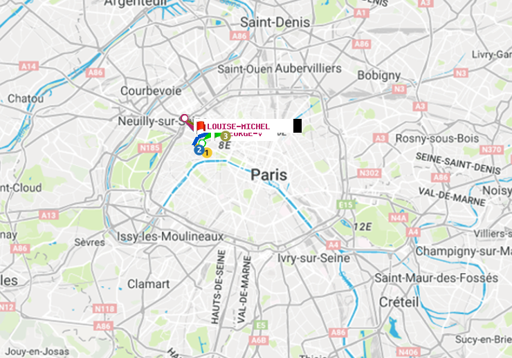 plan itinéraire ratp de George V à Louise Michel