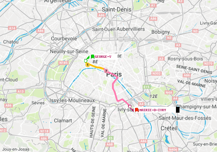 plan itinéraire ratp de George V à Mairie d