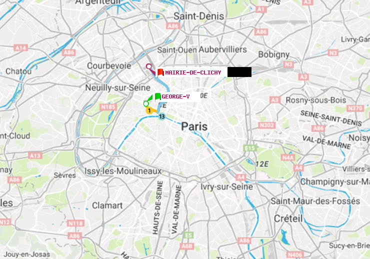 plan itinéraire ratp de George V à Mairie de Clichy