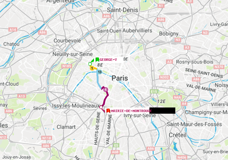 plan itinéraire ratp de George V à Mairie de Montrouge