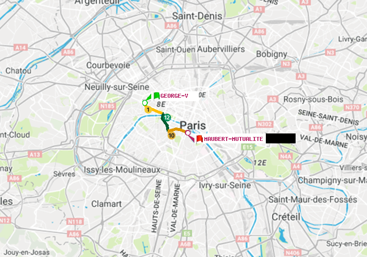plan itinéraire ratp de George V à Maubert-Mutualité