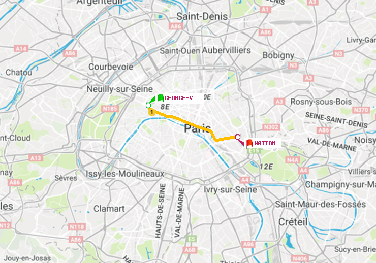 plan itinéraire ratp de George V à Nation